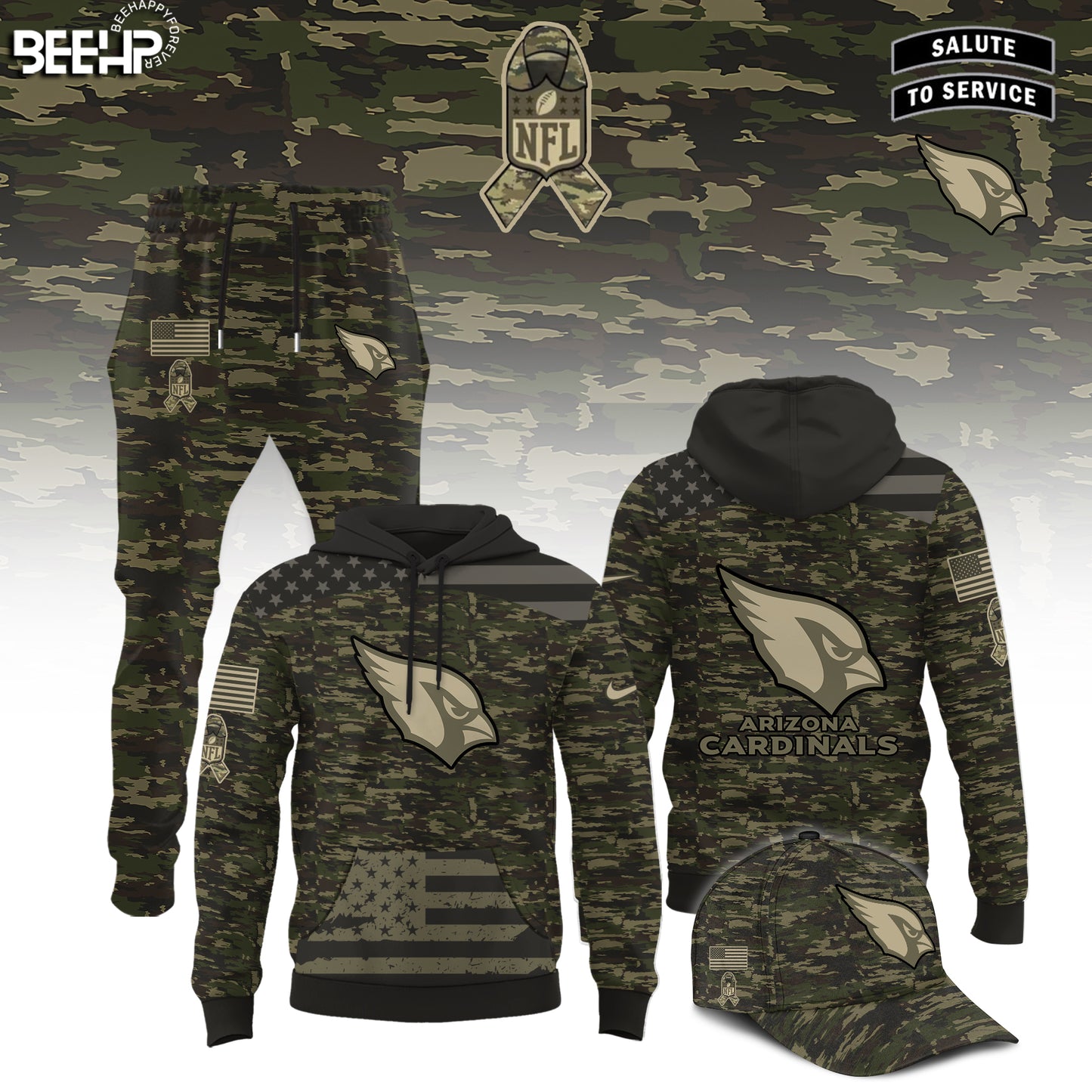 Arizona Cardinals Camo 2025 Salute to Service Hoodie, Jogger And Cap Combo