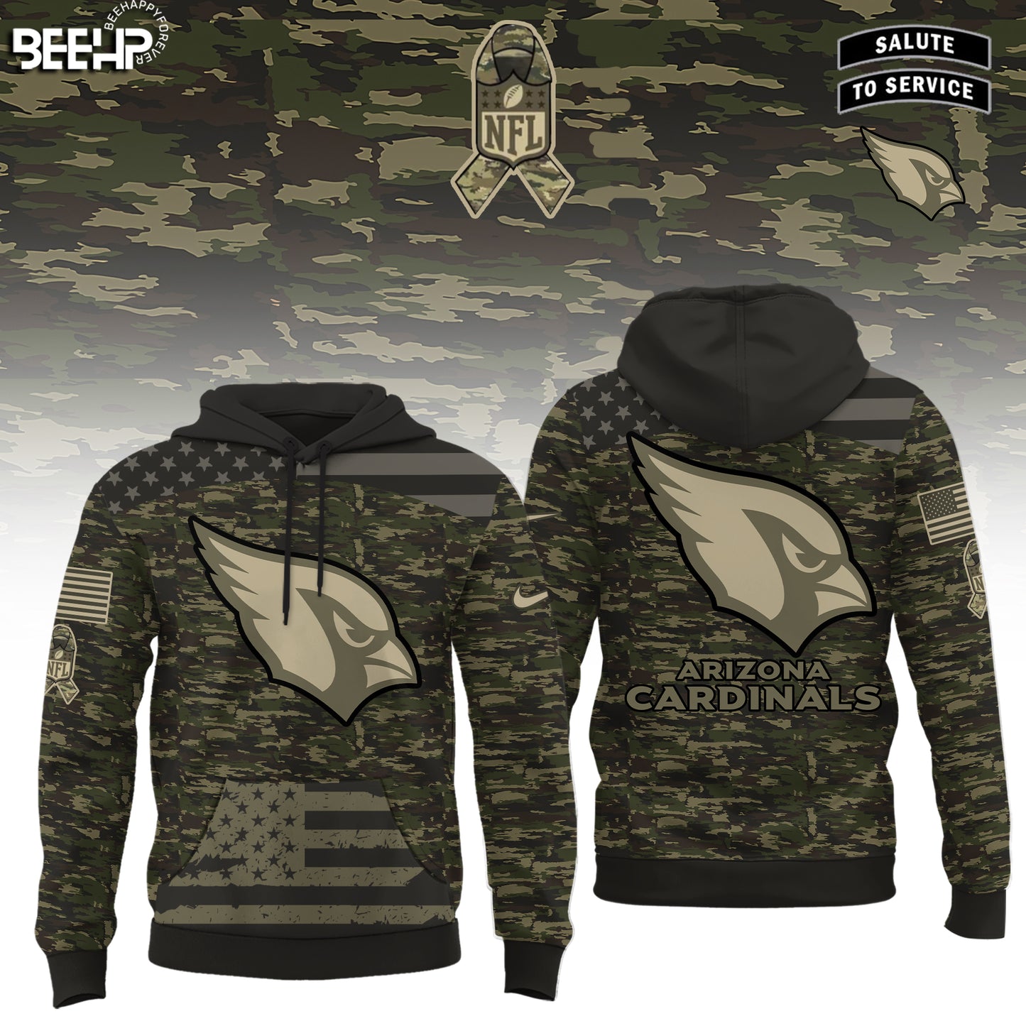 Arizona Cardinals Camo 2025 Salute to Service Hoodie, Jogger And Cap Combo