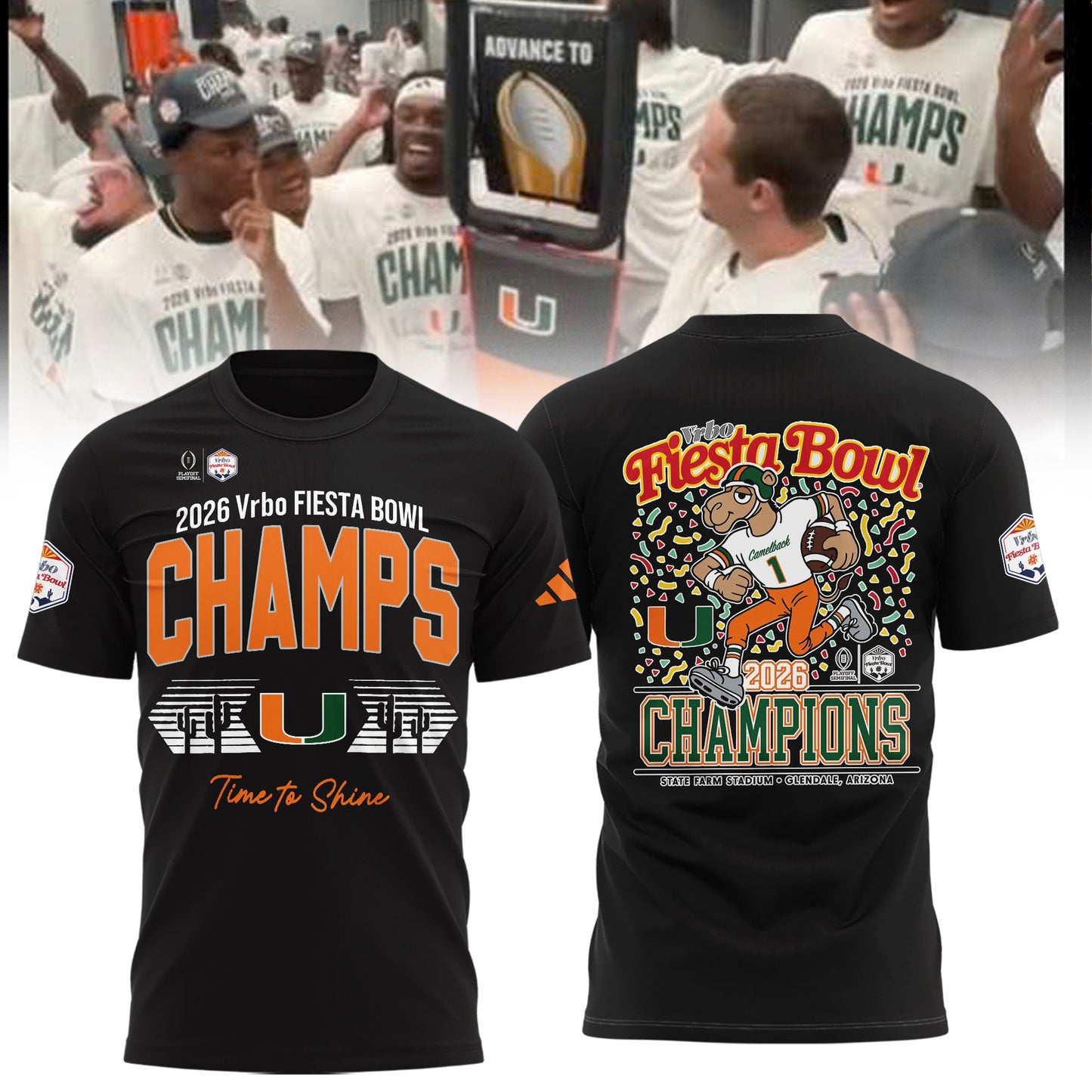 Miami Hurricanes College Football Playoff 2025 Fiesta Bowl Champions Combo T-Shirt - Black