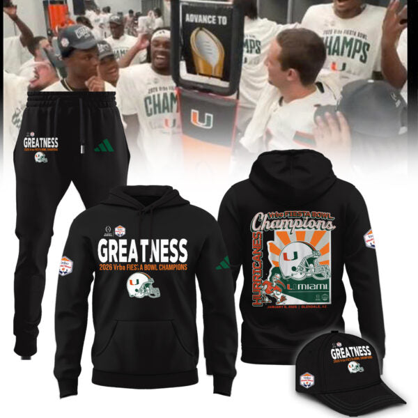 Miami Hurricanes CFP 2026 Fiesta Bowl Champions Limited Edition Hoodie All Black Combo