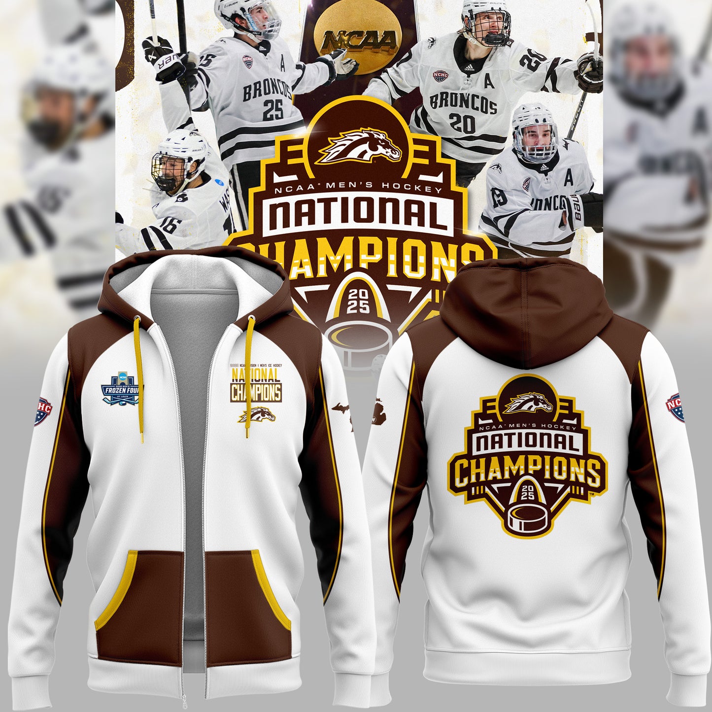 Western Michigan University Broncos Special New National Mens Hockey Champions Zip Hoodie