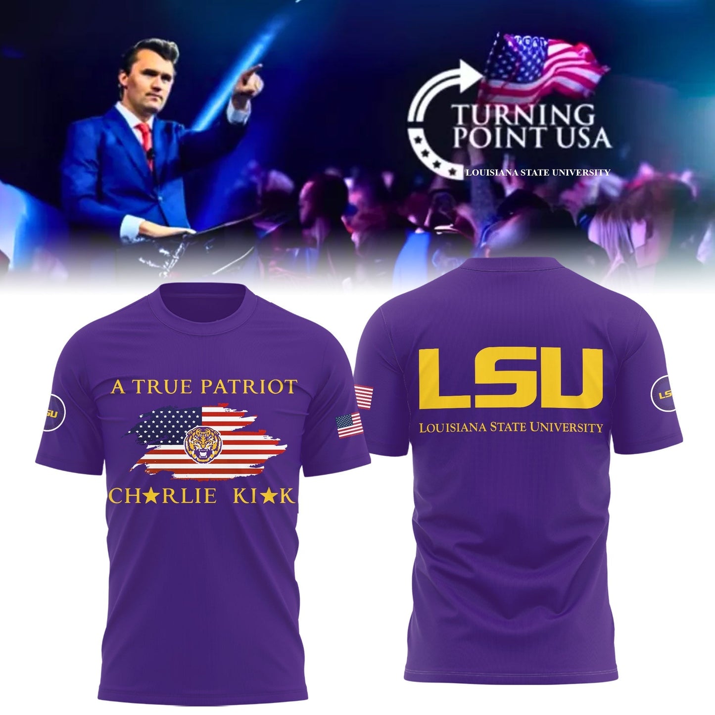 University x Turning Point USA Louisiana State T-Shirt - LSU Turning Point USA T-Shirt Purple