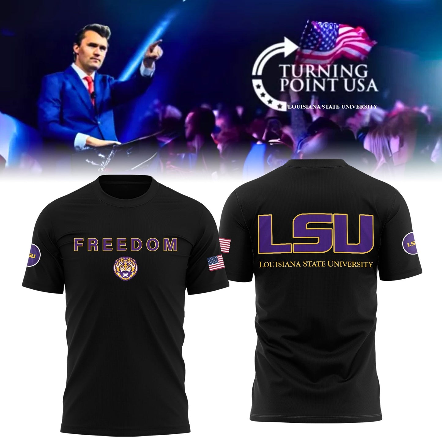 University x Turning Point USA Louisiana State T-Shirt - LSU Turning Point USA T-Shirt Freedom Black