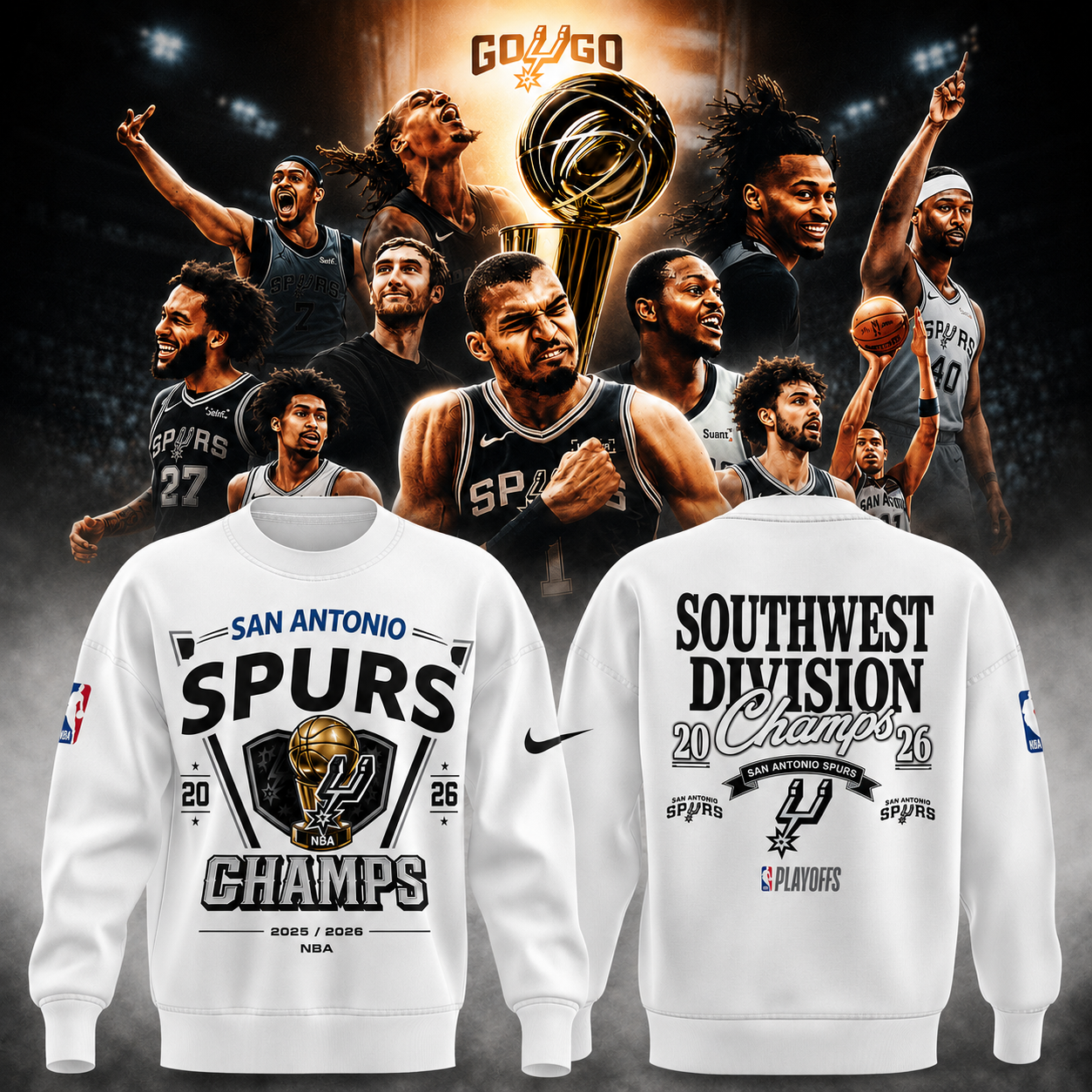 Spurs 2026 NBA Champions White Sweatshirt | FL48