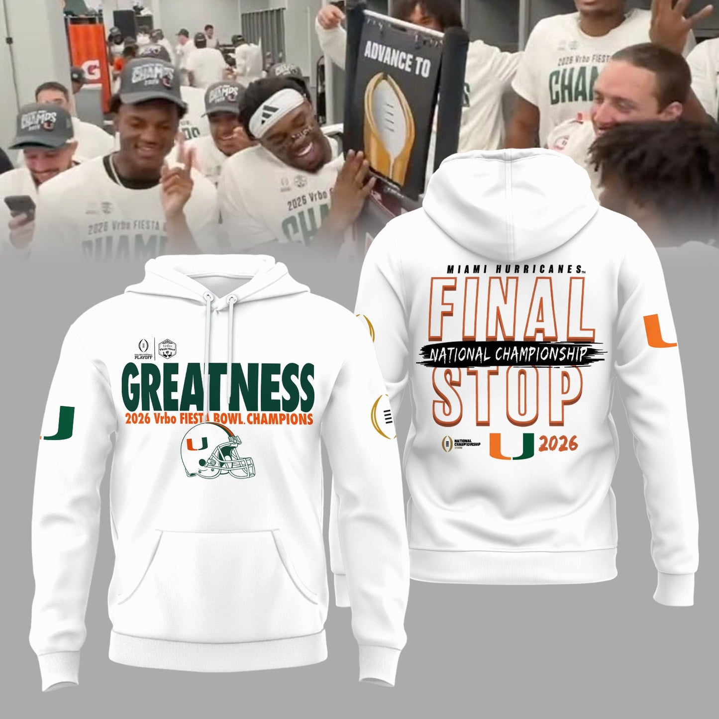Miami Hurricanes CFP 2026 Fiesta Bowl Champions Limited Edition Hoodie Final Stop Edition White