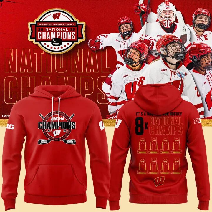 Wisconsin Badgers 2025 Women's Hockey Tournament Champions Hoodie