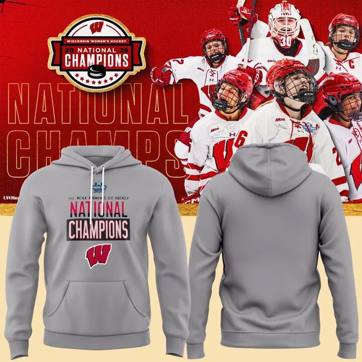 Wisconsin Badgers 2025 Women's Hockey Tournament Champions Hoodie