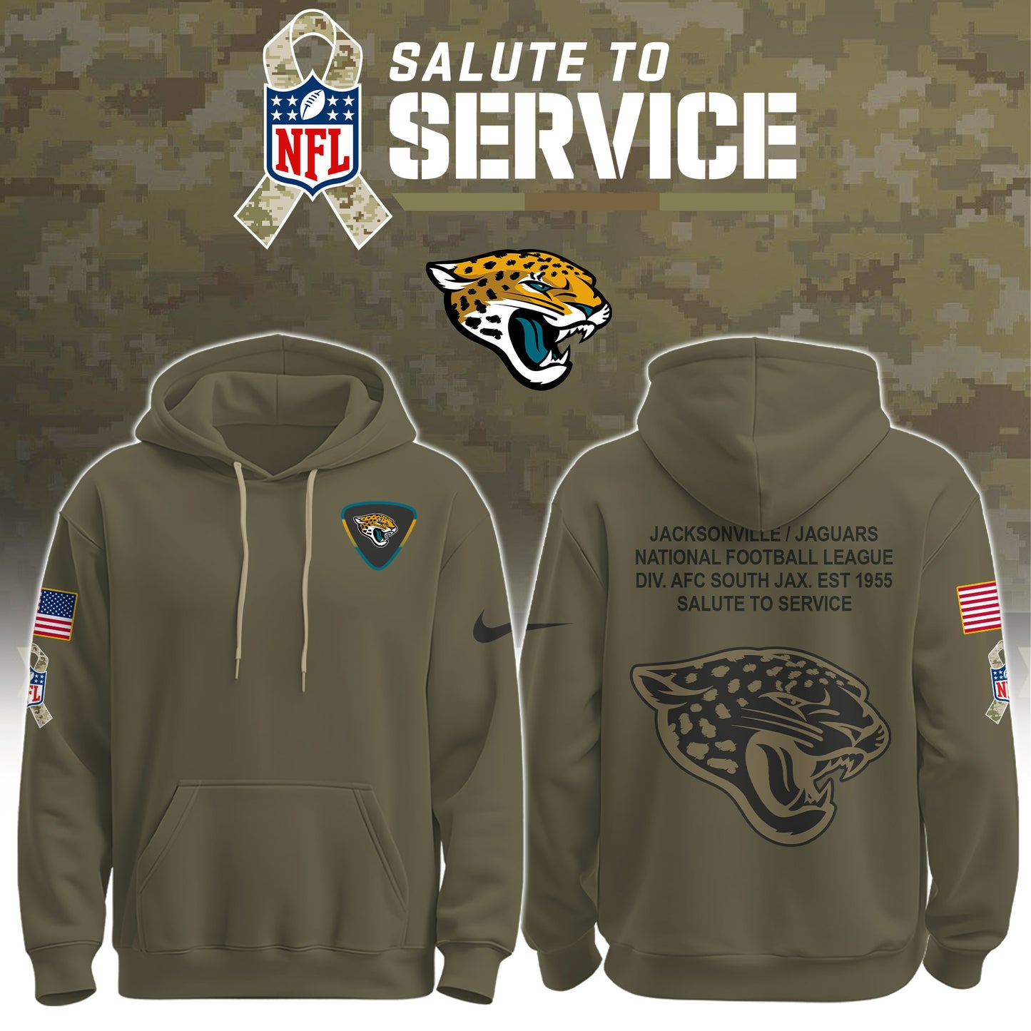 Jacksonville Jaguars Olive 2025 Salute to Service Hoodie