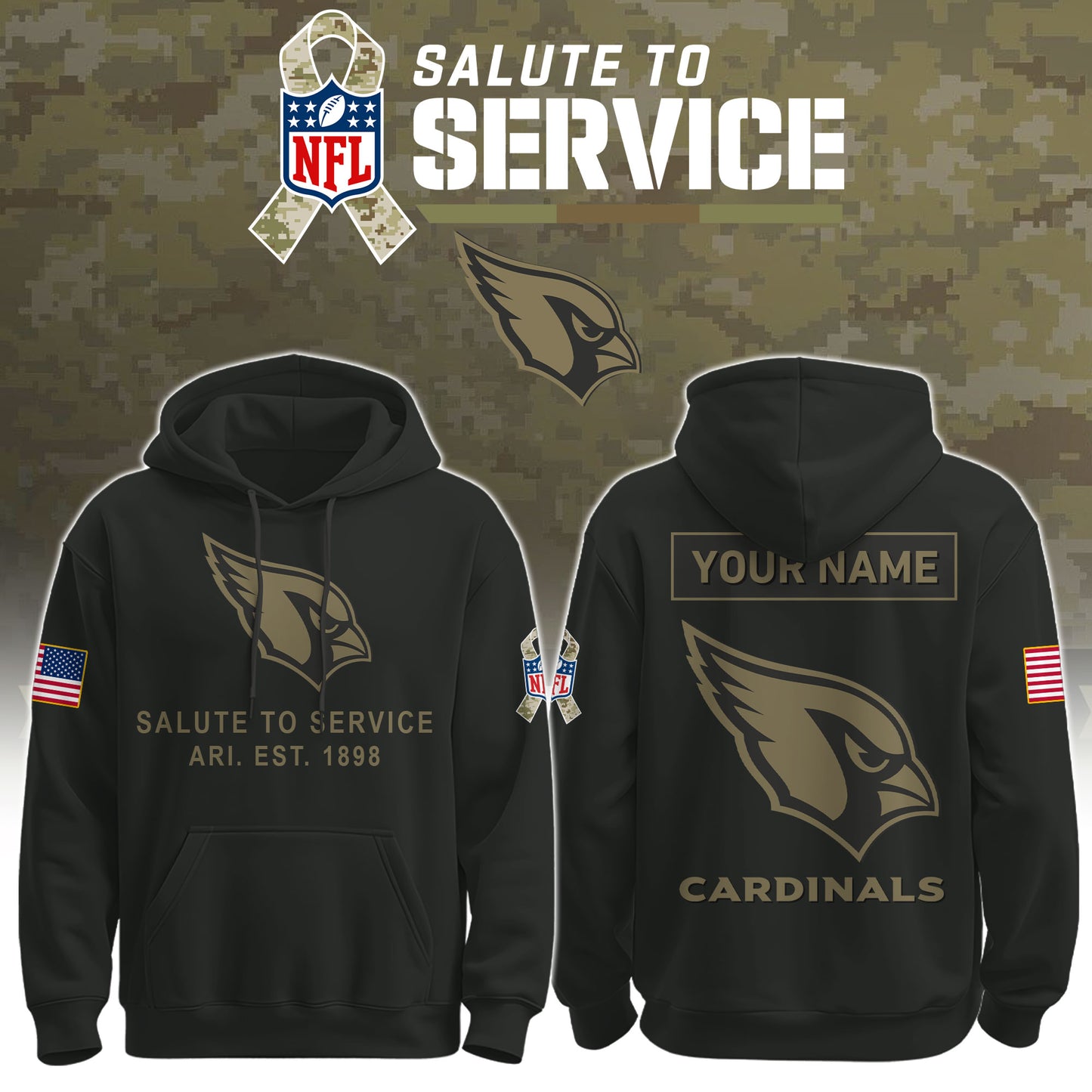 Arizona Cardinals Black 2025 Salute to Service Hoodie