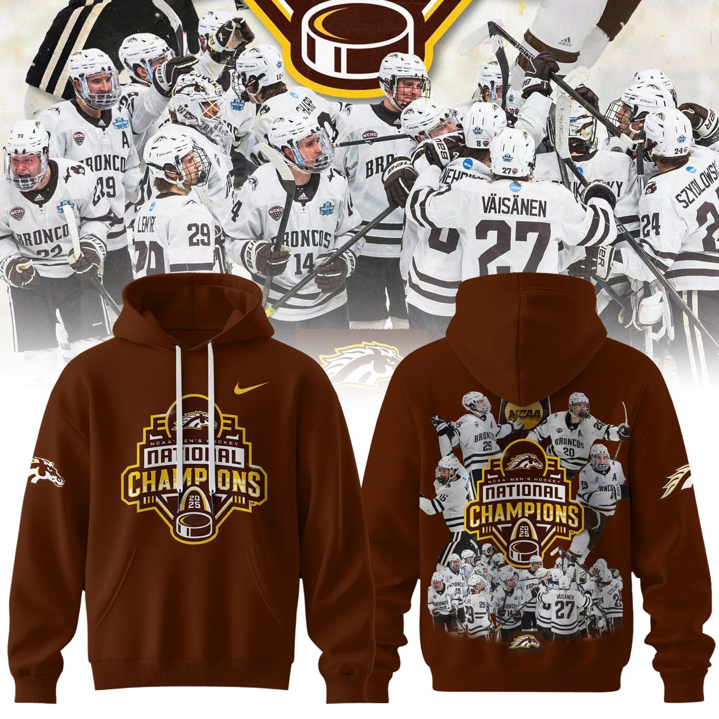 Western Michigan Broncos Men’s Ice Hockey National Champions 2025 Hoodie