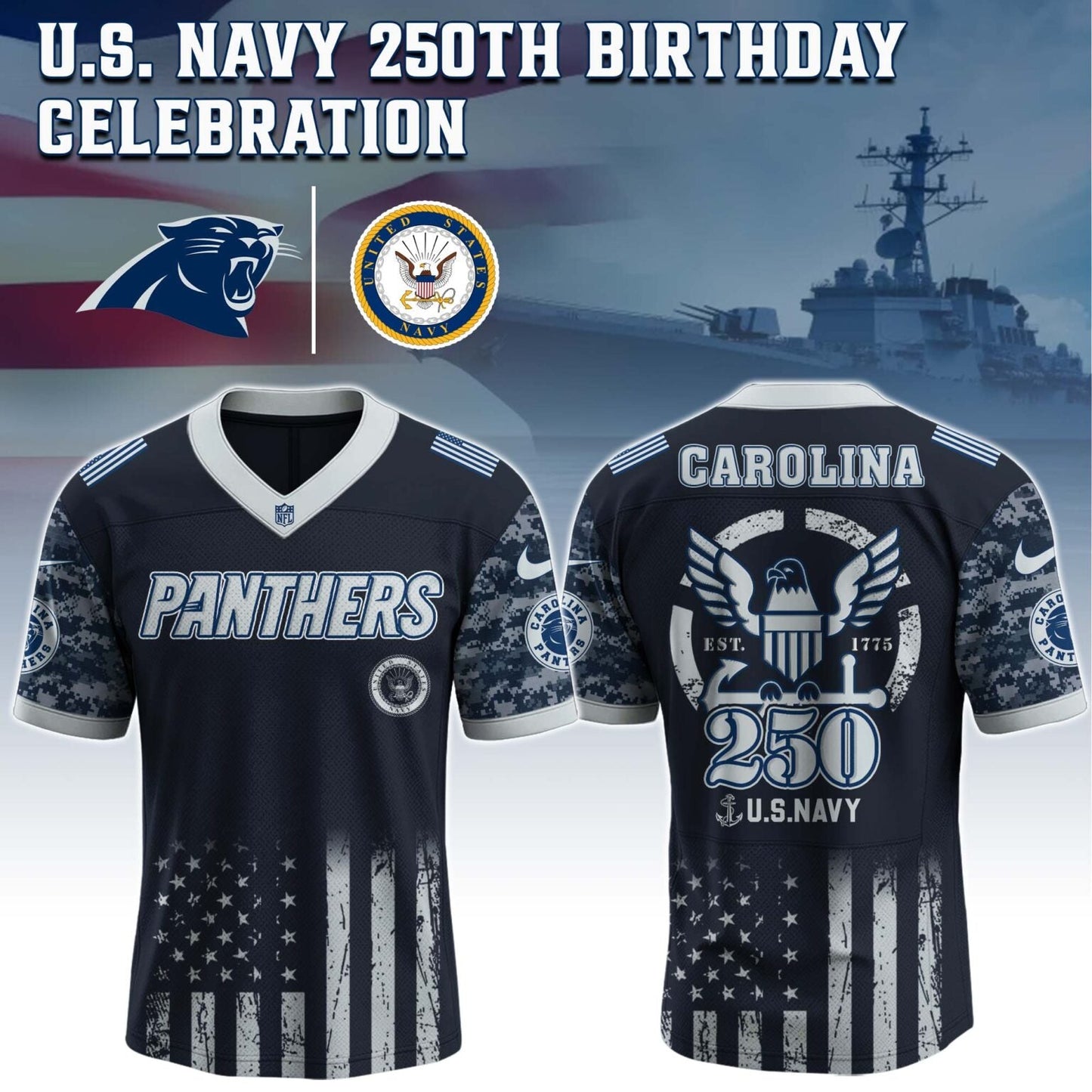 Carolina Panthers x U.S NAVY 250TH Birthday Special Edition Jersey - Tycheco