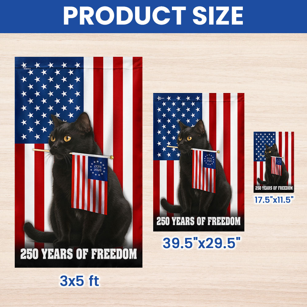 250 Years of Freedom Flag, Patriotic Black Cat American Flag
