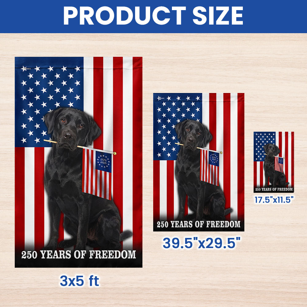 Dog American Flag, 250 Years of Freedom Black Labrador Retriever US Flag