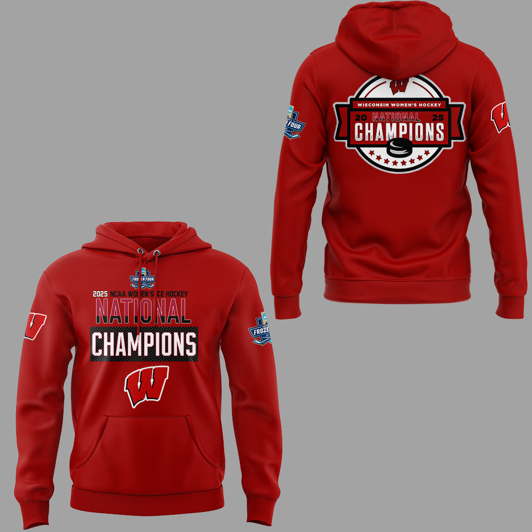 Wisconsin Badgers 2025 Women's Hockey Tournament Champions Hoodie-ND03242512