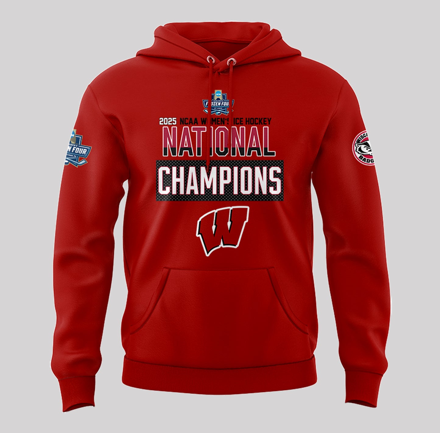 Wisconsin Badgers 2025 Women's Hockey Tournament Champions Hoodie-PA03252501