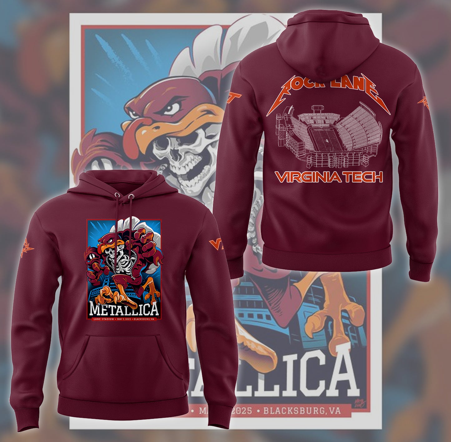 Metallica x Virginia Tech "Lane Rocked" Hoodie - Exit Light Enter Night Shirt