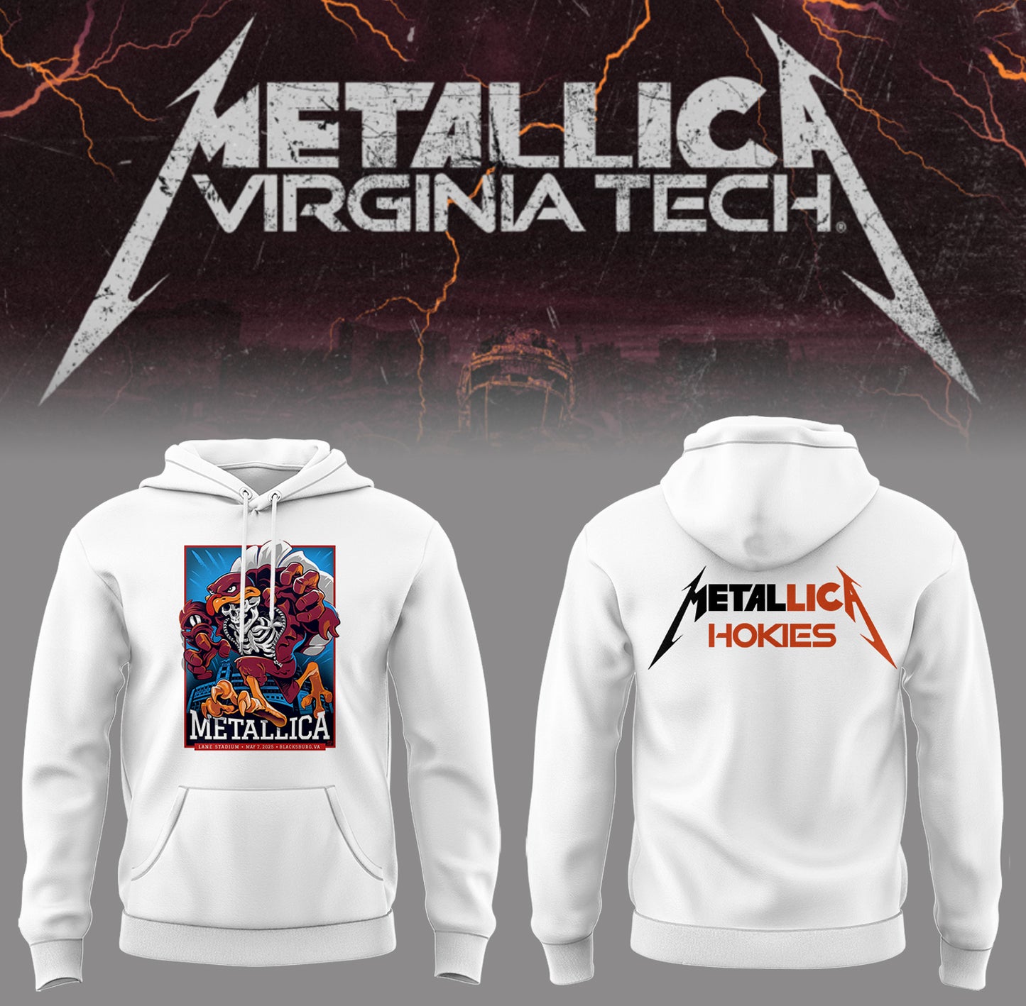 Metallica x Virginia Tech "Lane Rocked" Hoodie - Exit Light Enter Night Shirt