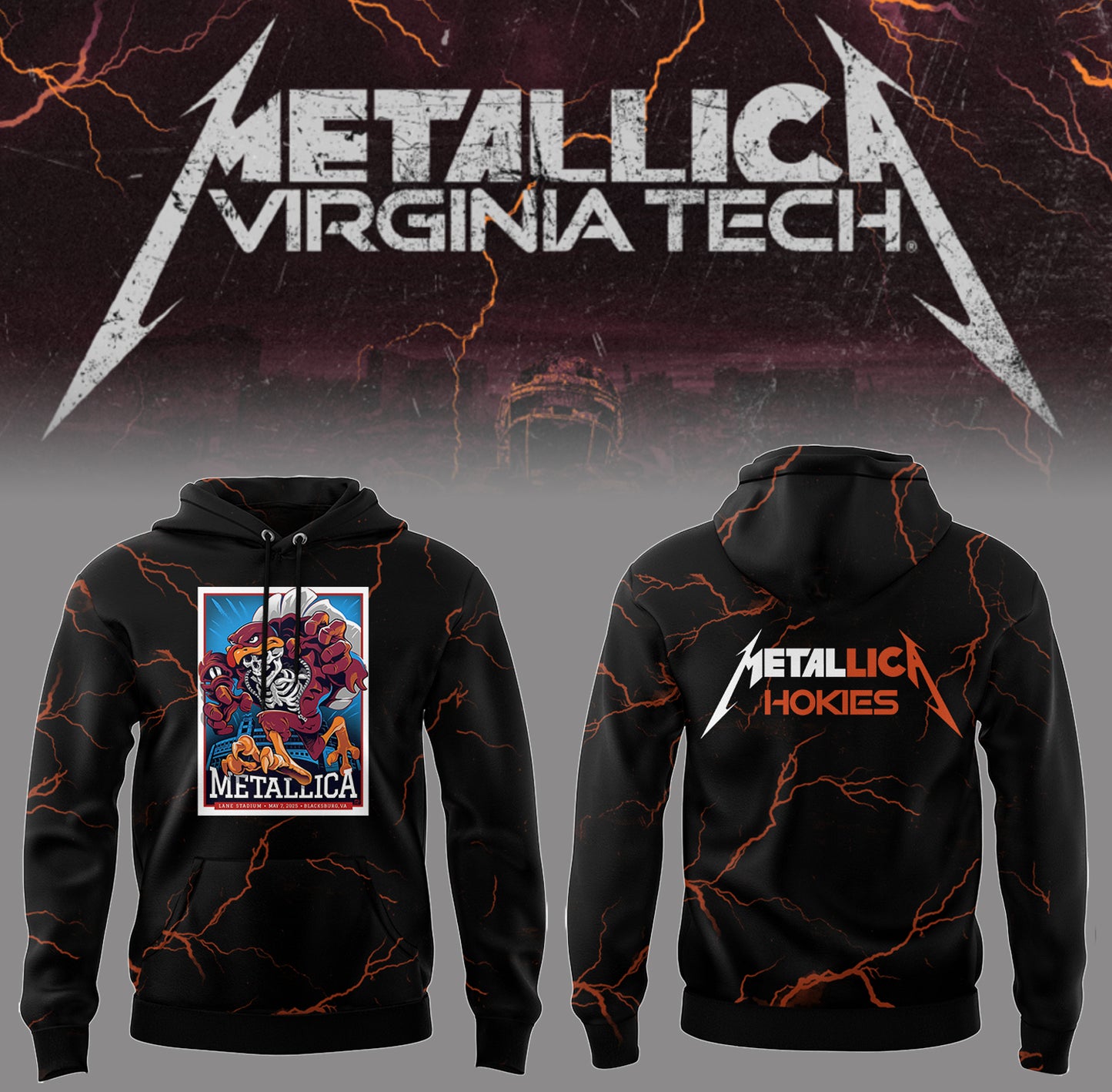 Metallica x Virginia Tech "Lane Rocked" Hoodie - Exit Light Enter Night Shirt