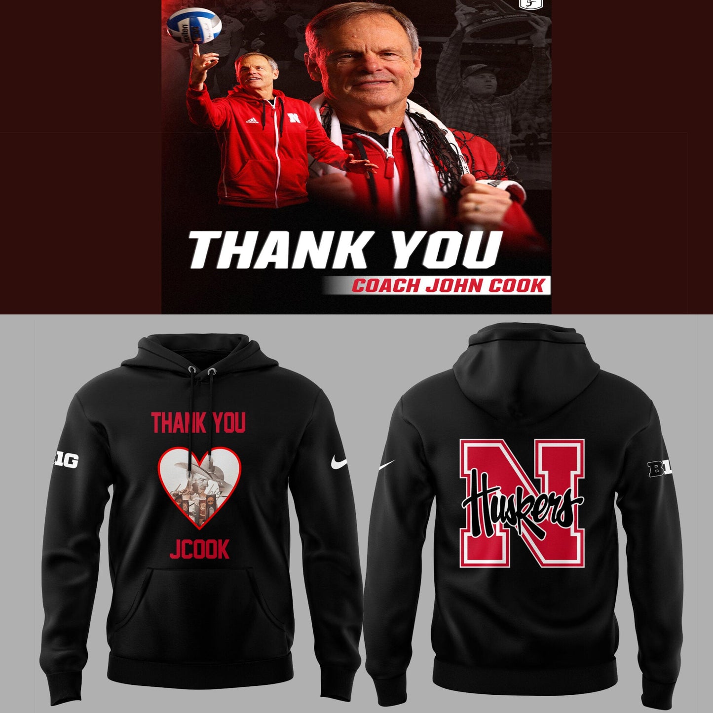 Nebraska Volleyball 2025 Limited Thanks Coach John Cook Black Hoodie