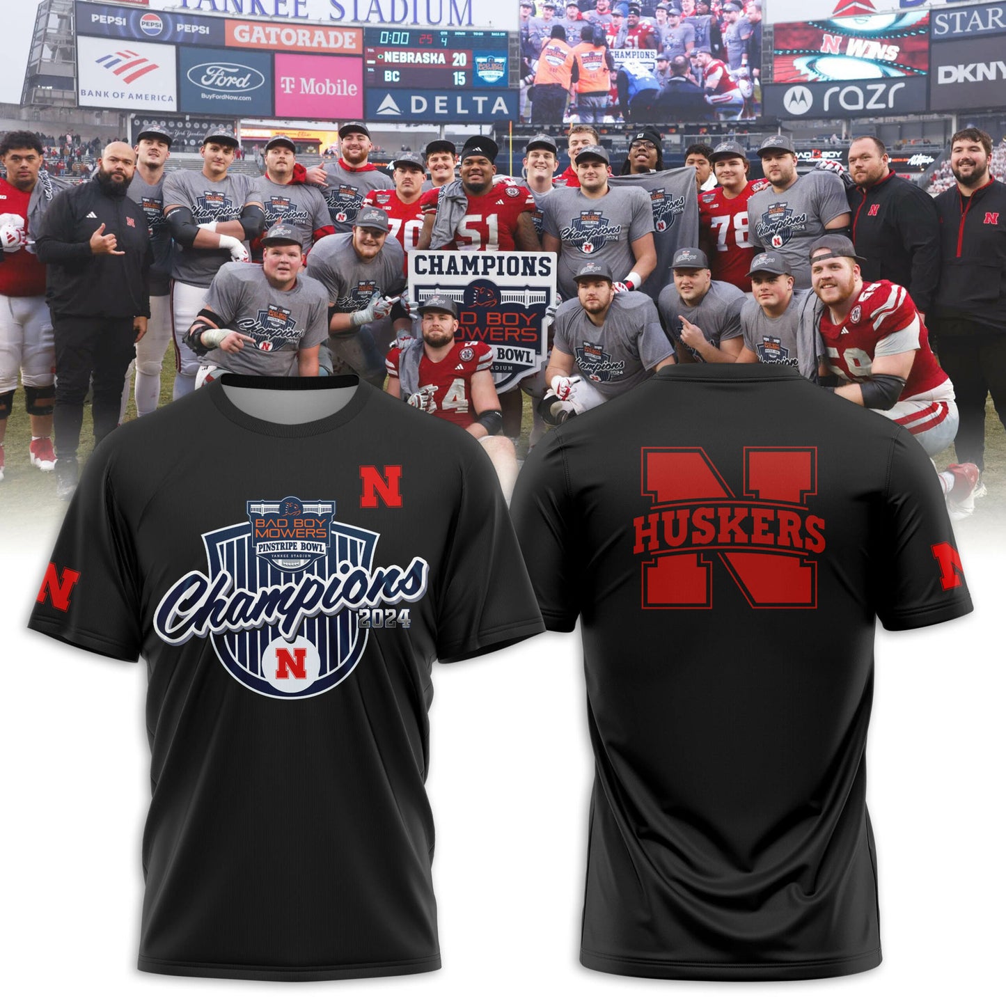 2025 Nebraska Cornhuskers Premium Merch - Nebraska Football Pinstripe Bowl Limited T-Shirt