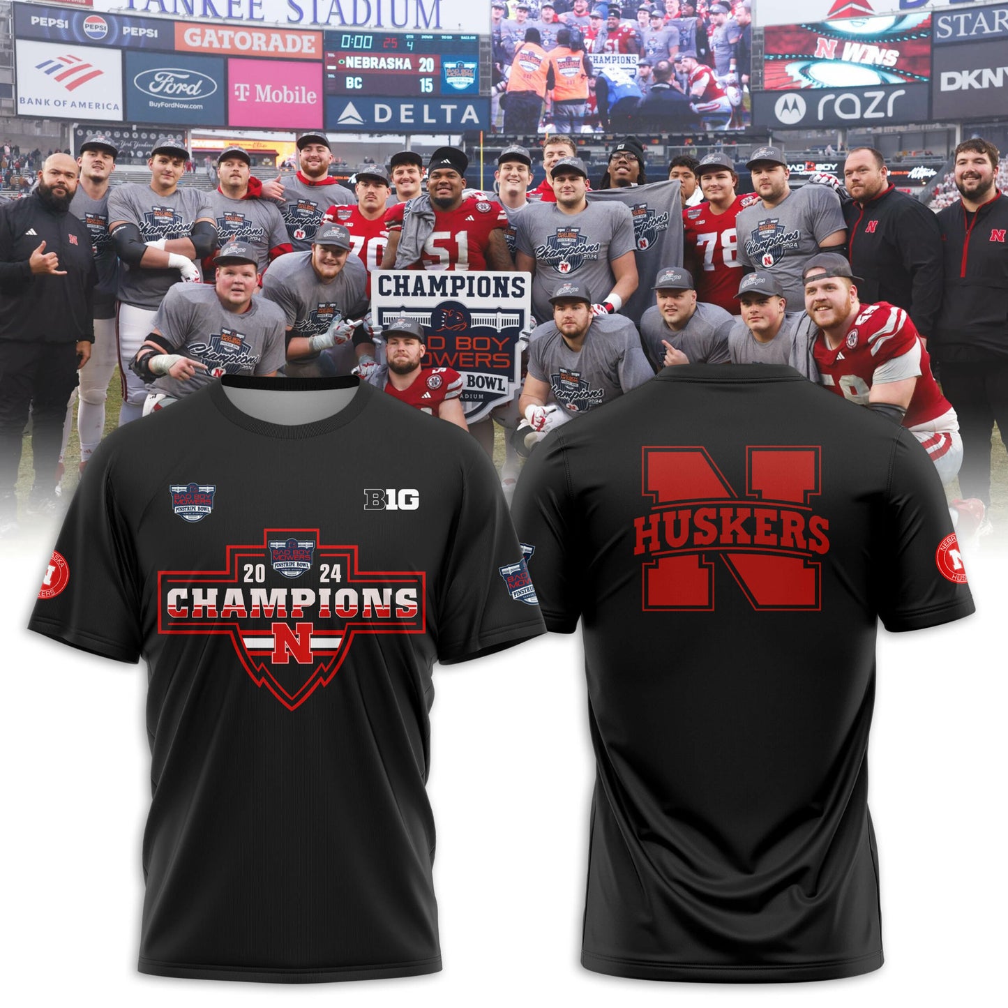 2025 Nebraska Cornhuskers Premium Merch - Nebraska Football Pinstripe Bowl Limited T-Shirt