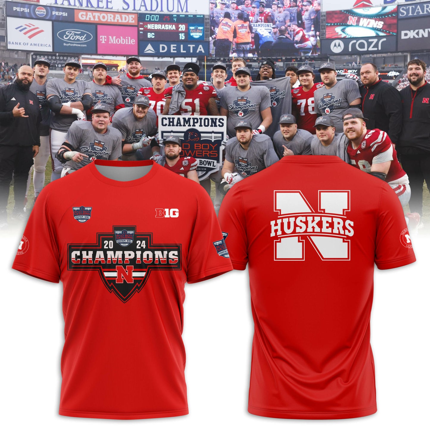 2025 Nebraska Cornhuskers Premium Merch - Nebraska Football Pinstripe Bowl Limited T-Shirt