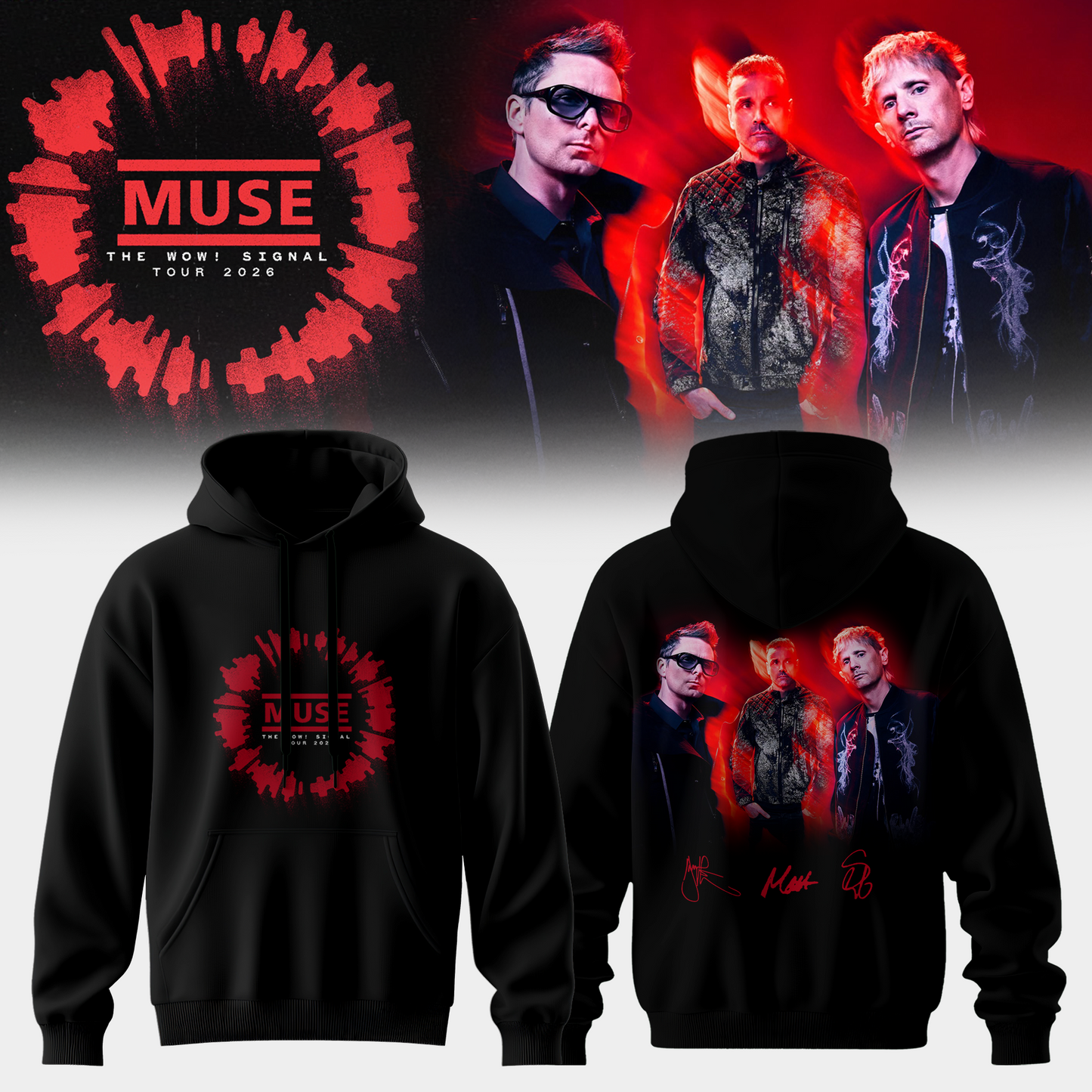 Muse The Wow! Signal Tour 2026 Limited Edition Signature Hoodie - Concert Merchandise