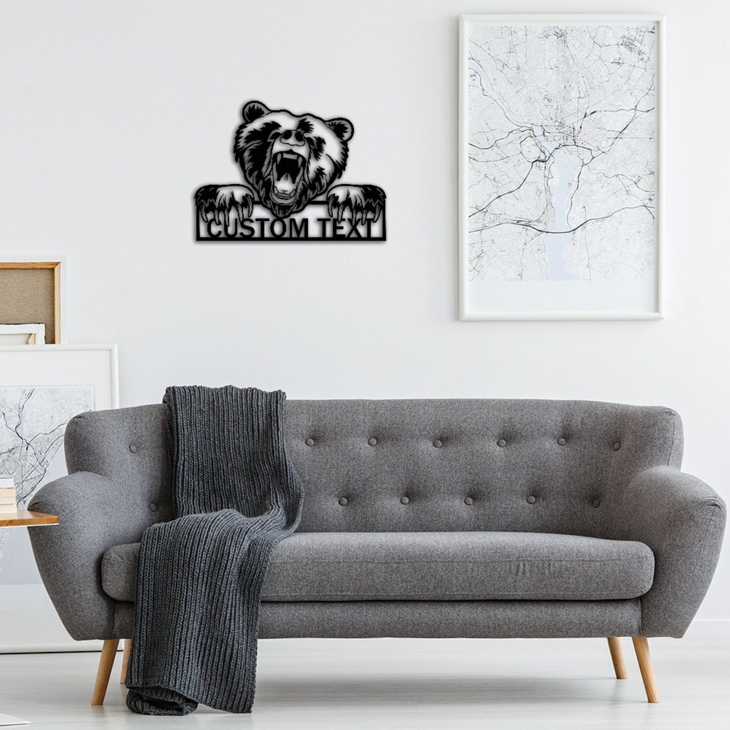 Custom Bear Metal Sign,Grizzly Bear Sign,Personalized Bear Name Sign,Bear Wall Decor,Bear Monogram,Outdoor Bear Decor,Front Door Sign