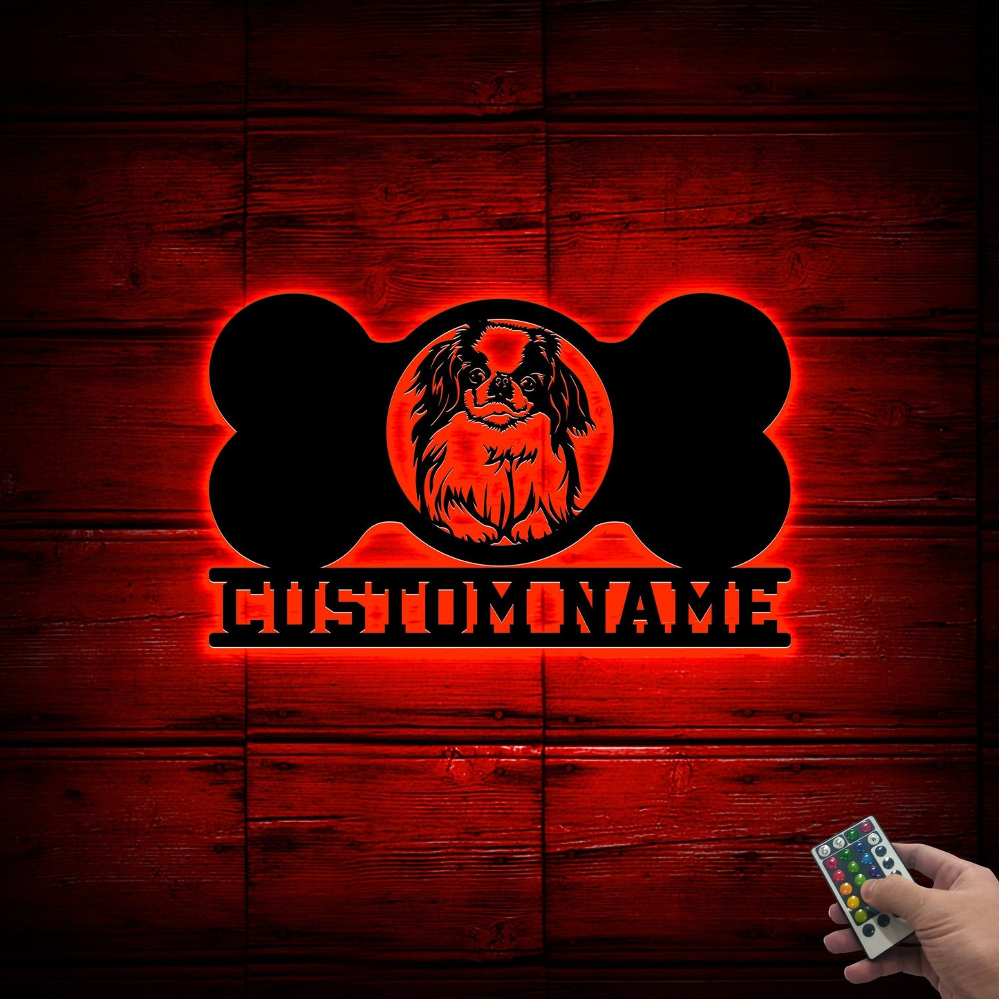 Custom Japanese Chin Metal Sign with Led Light, Dog Bone Name Sign, Japanese Chin Dog Owner, Japanese Chin Lover, Dog Lover Gift Wall Decor