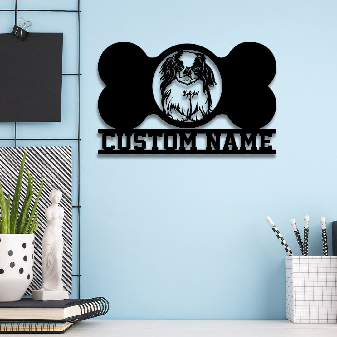 Custom Japanese Chin Metal Sign with Led Light, Dog Bone Name Sign, Japanese Chin Dog Owner, Japanese Chin Lover, Dog Lover Gift Wall Decor