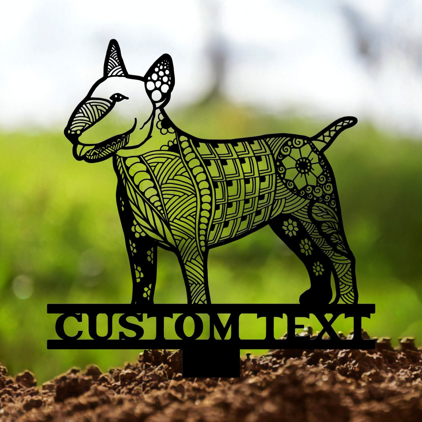 Bull Terrier Mandala Garden Stake Metal, Bull Terrier Zentangle Metal Yard Art, Bull Terrier Gifts, Dog Garden Sign, Outdoor Decor