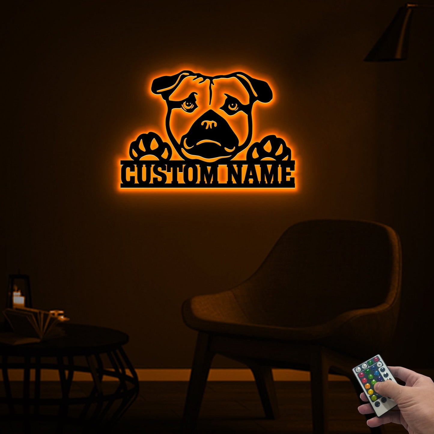 Custom American Pugabull Metal Sign with Led Lights, Dog Lover Gift, Dog Breed Sign, Dog Name Sign, Pugabull Dog Metal Sign, Metal Dog Decor