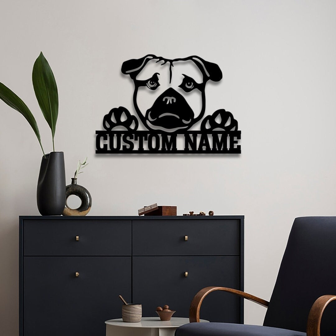 Custom American Pugabull Metal Sign with Led Lights, Dog Lover Gift, Dog Breed Sign, Dog Name Sign, Pugabull Dog Metal Sign, Metal Dog Decor