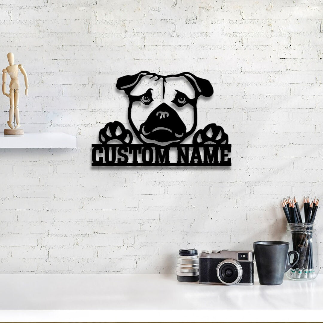 Custom American Pugabull Metal Sign with Led Lights, Dog Lover Gift, Dog Breed Sign, Dog Name Sign, Pugabull Dog Metal Sign, Metal Dog Decor