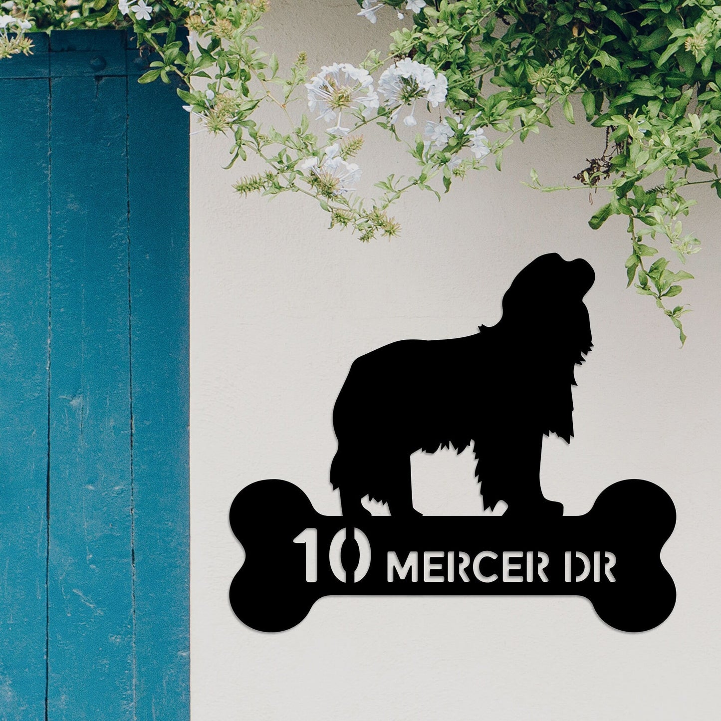 Cavalier King Charles Spaniel Dog Address Sign with Led Light, Address Monogram, Dog Bone Dog House Number, Metal Address Sign for House