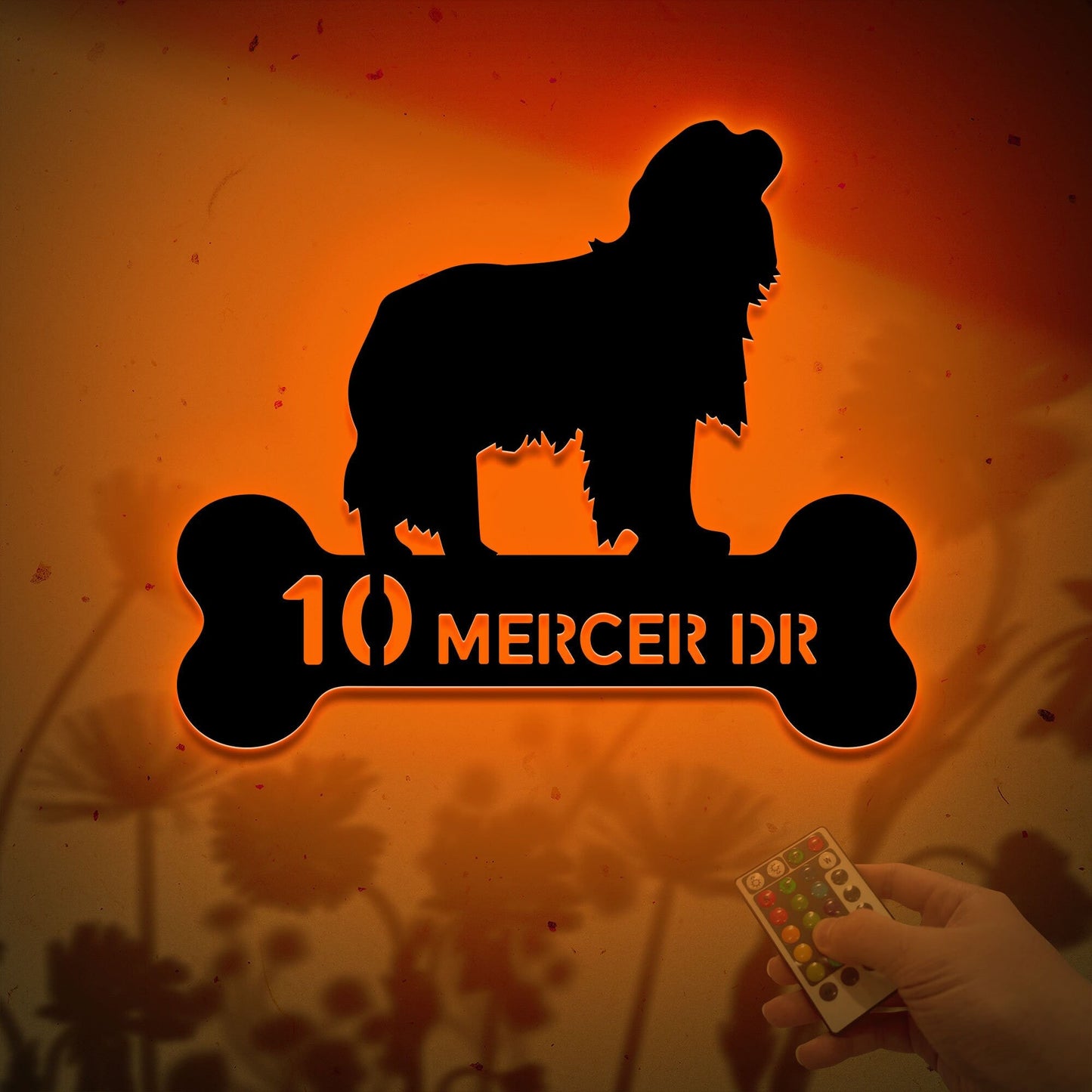 Cavalier King Charles Spaniel Dog Address Sign with Led Light, Address Monogram, Dog Bone Dog House Number, Metal Address Sign for House