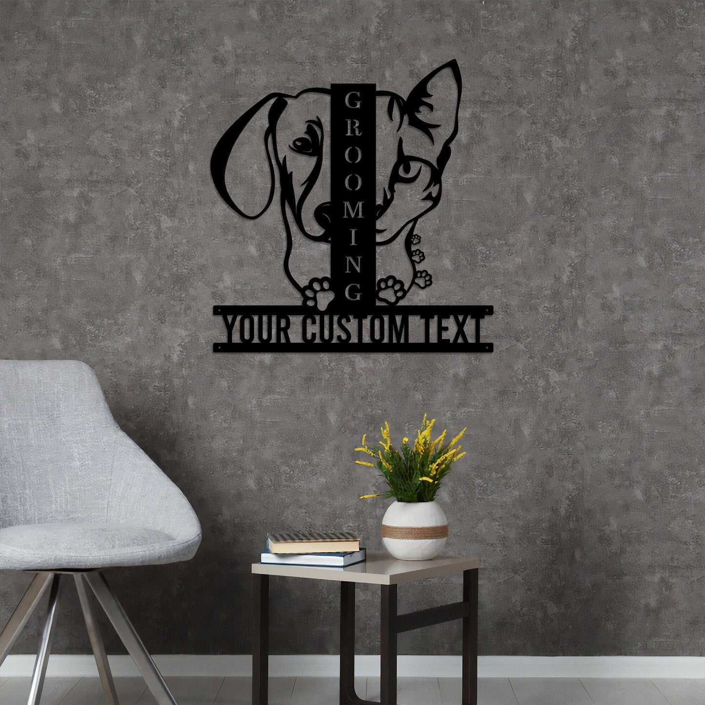 Cat and Dog Grooming With Paw Print, Personalized Metal Wall Art With Lights, Dog Grooming Monogram Sign, Per Salon Decor Zoo Salon Wall Art