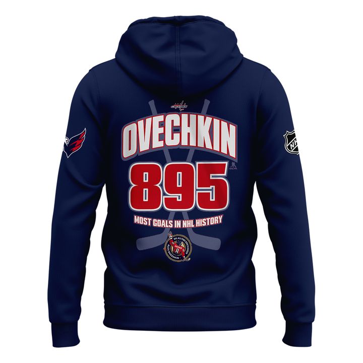 Alexander Ovechkin Washington Capitals Hoodie - All-Time Leading Goal Scorer Cross Sticks Navy Hoodie - Washington Capitals 895 Hoodie