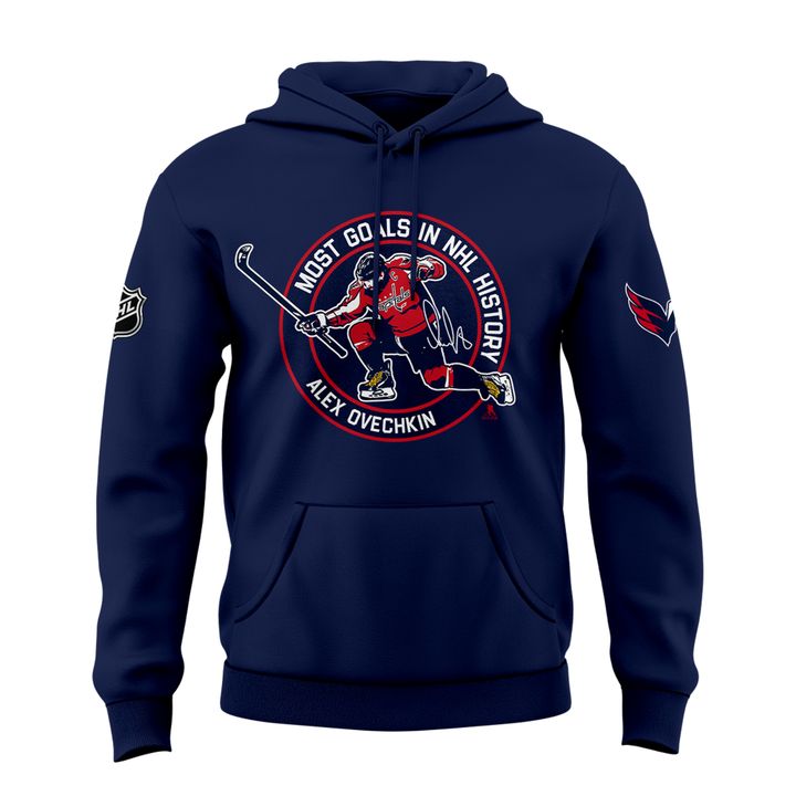 Alexander Ovechkin Washington Capitals Hoodie - All-Time Leading Goal Scorer Cross Sticks Navy Hoodie - Washington Capitals 895 Hoodie