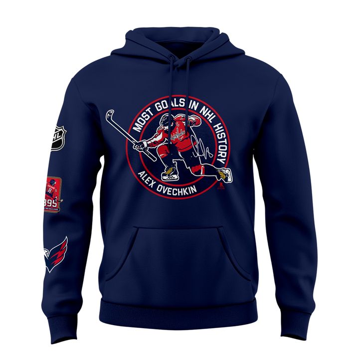 Alexander Ovechkin Washington Capitals Hoodie - All-Time Leading Goal Scorer Cross Sticks Navy Hoodie - Washington Capitals 895 Hoodie