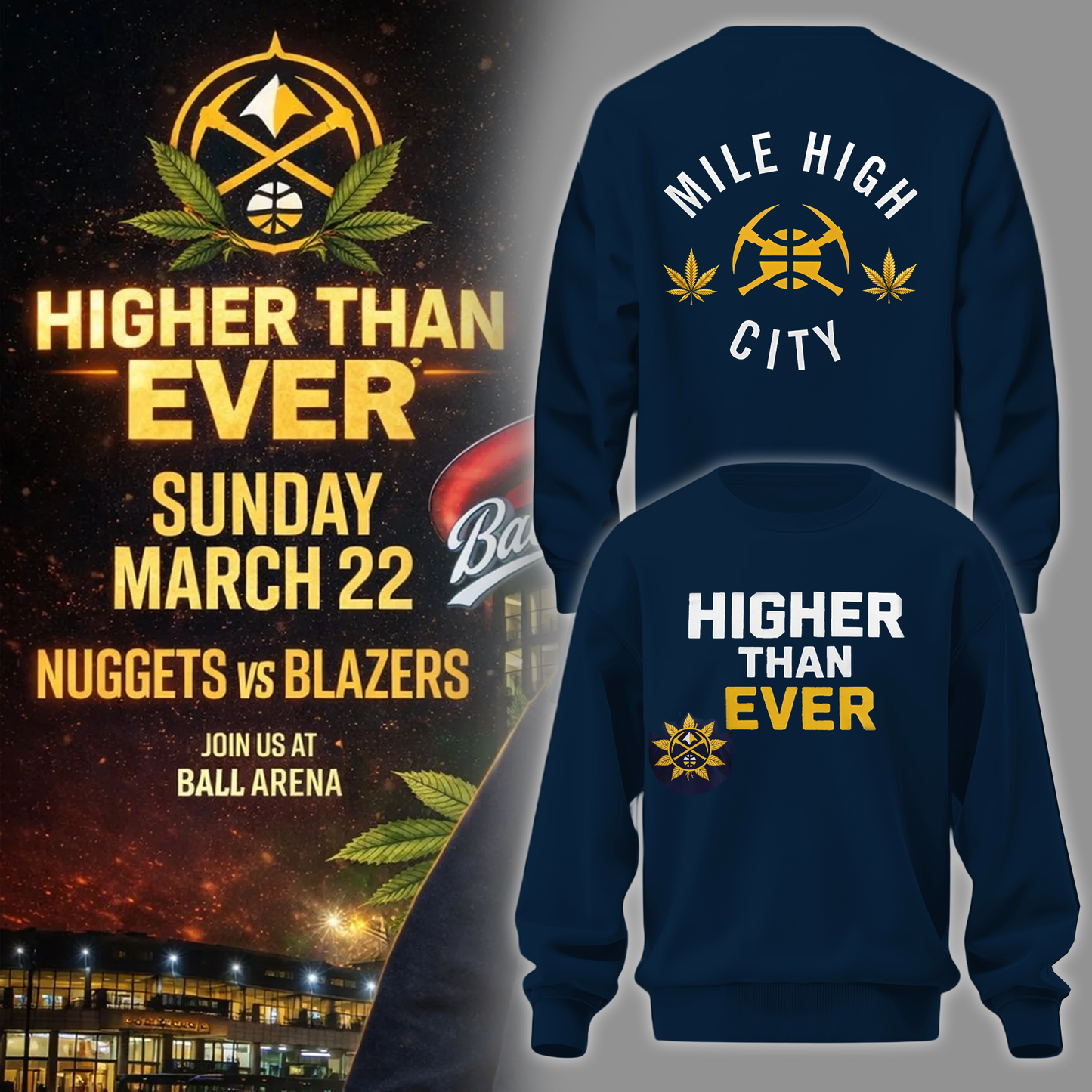 Denver Nuggets Merch - Denver Nuggets Higher Than Ever Sweater