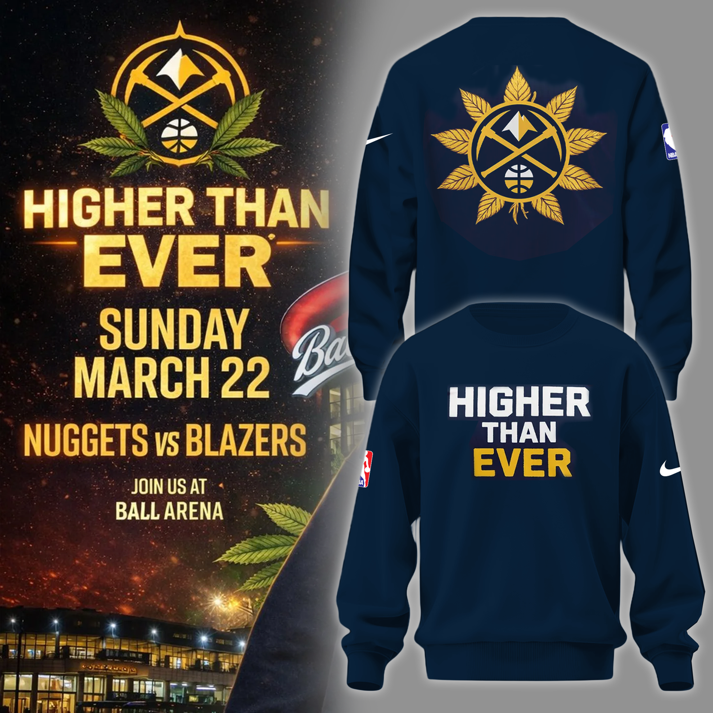 Denver Nuggets Merch - Denver Nuggets Higher Than Ever Sweater
