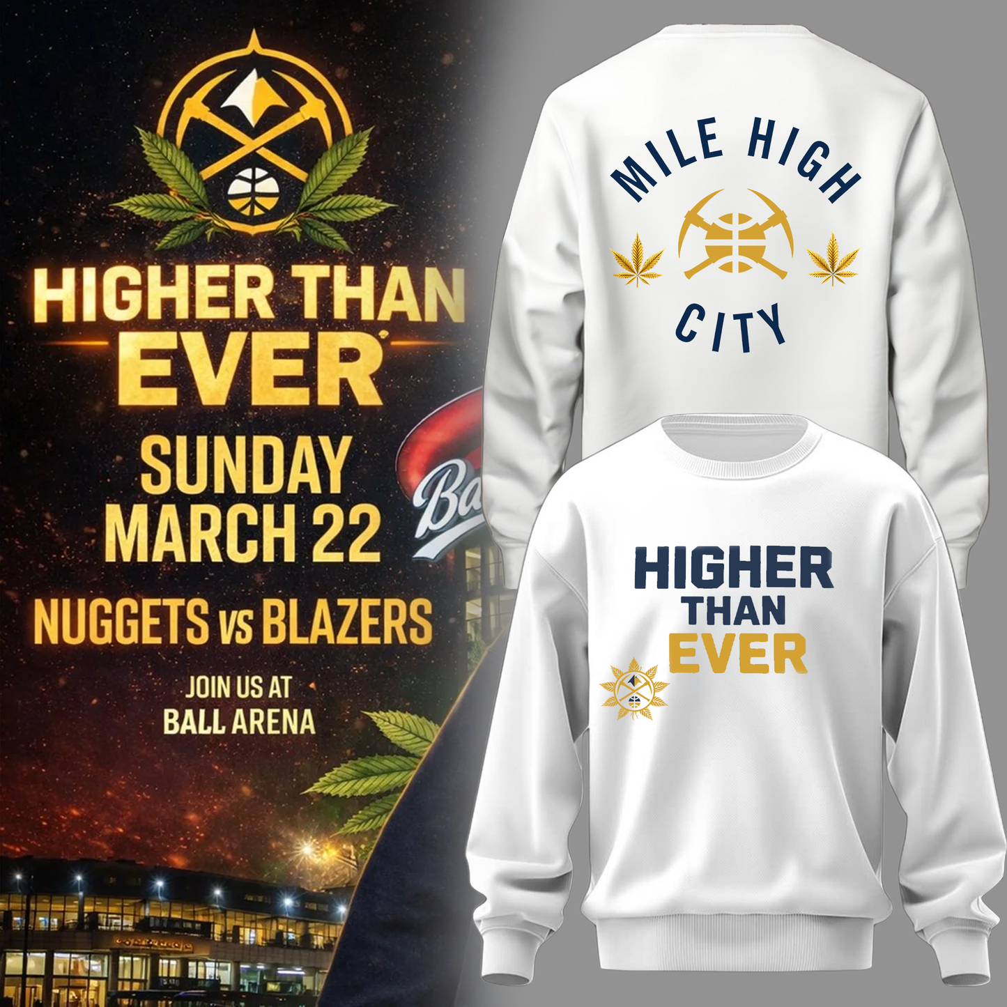 Denver Nuggets Merch - Denver Nuggets Higher Than Ever Sweater
