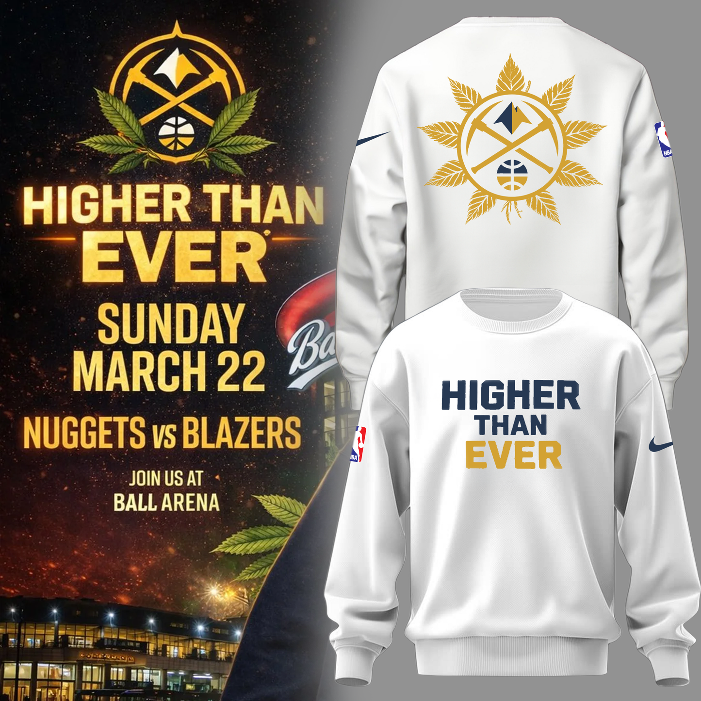 Denver Nuggets Merch - Denver Nuggets Higher Than Ever Sweater