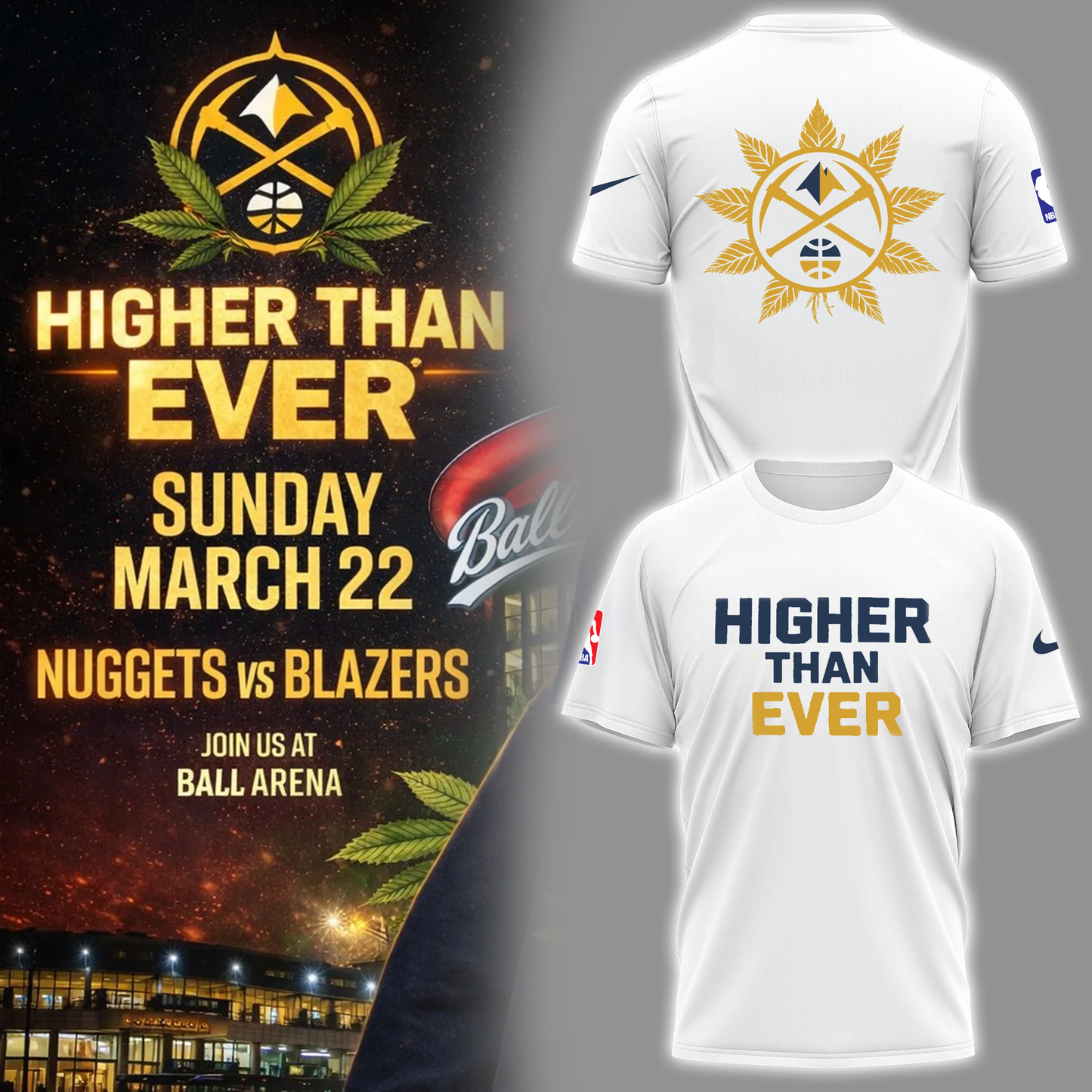Denver Nuggets Merch - Denver Nuggets Higher Than Ever Tshirt