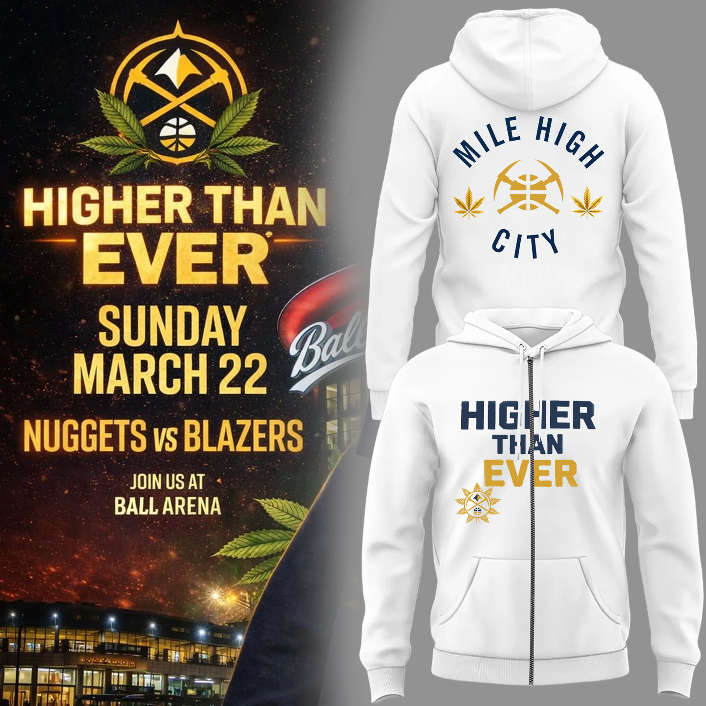 Denver Nuggets Merch - Denver Nuggets Higher Than Ever ZipHoodie