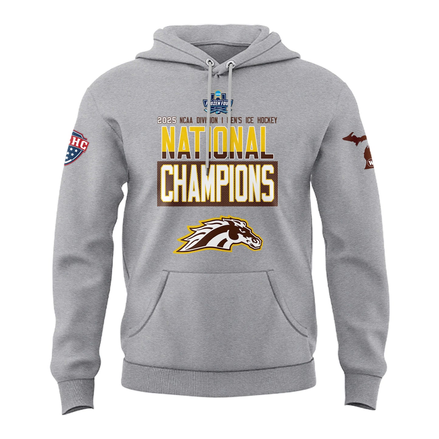 Western Michigan University Broncos Special New National Mens Hockey Champions Grey Hoodie