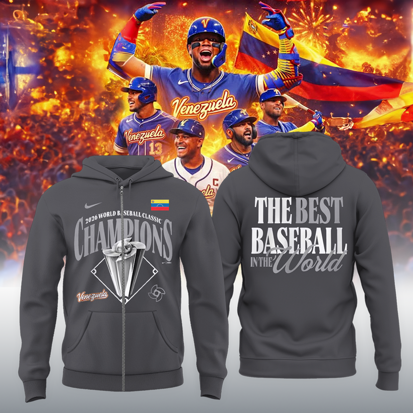 The Best Baseball In The World - Venezuela Baseball 2026 World Baseball Classic Zip Hoodie Grey