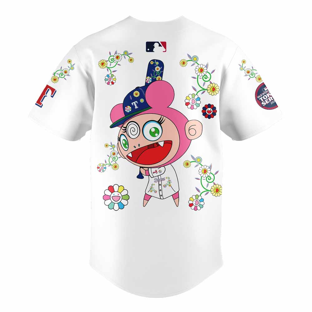 Texas Rangers Takashi Murakami x  World Tour Tokyo Series Whrite Flower Jersey