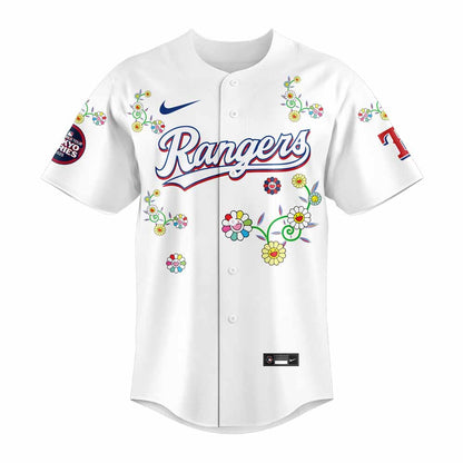 Texas Rangers Takashi Murakami x  World Tour Tokyo Series Whrite Flower Jersey